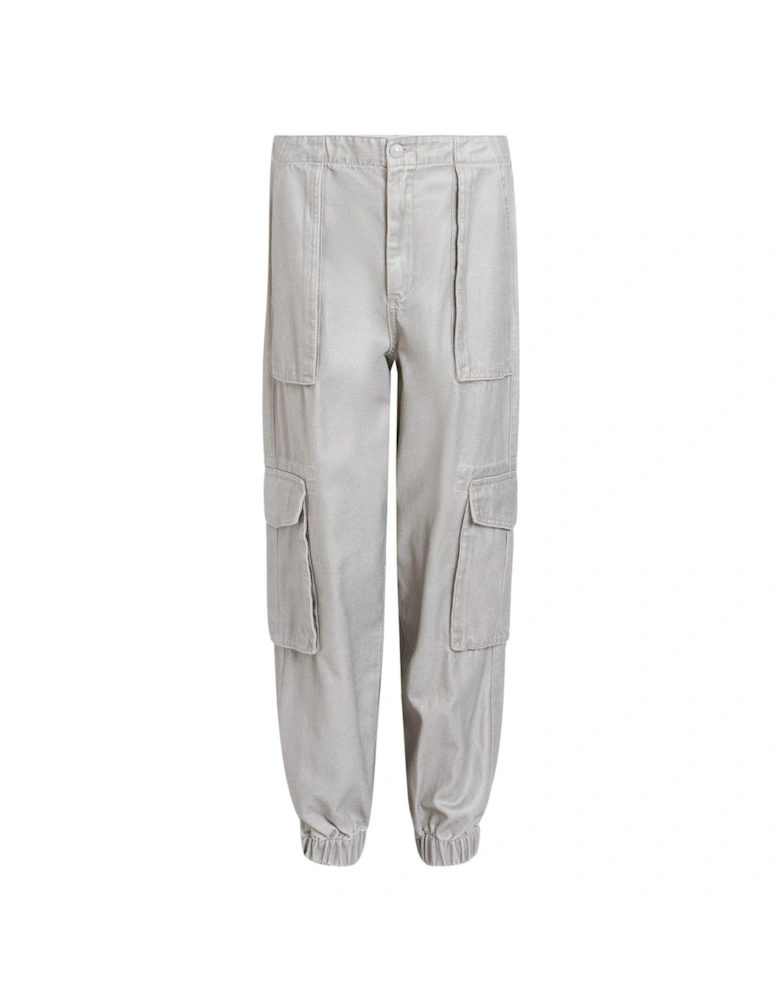 Freda Metallic Coated Cargo Trousers - Silver/Sage Green