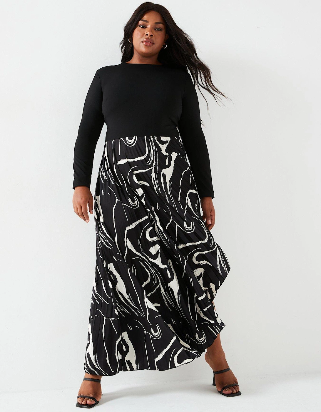 2 In 1 Pleat Skirt Midi Dress - Black