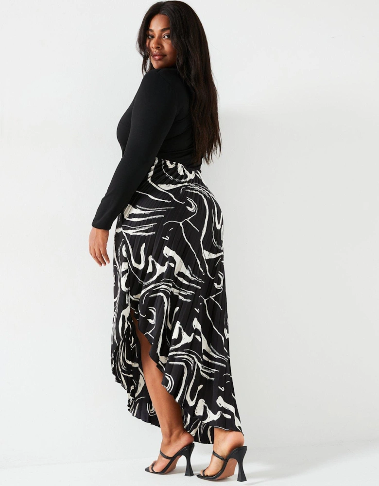 2 In 1 Pleat Skirt Midi Dress - Black