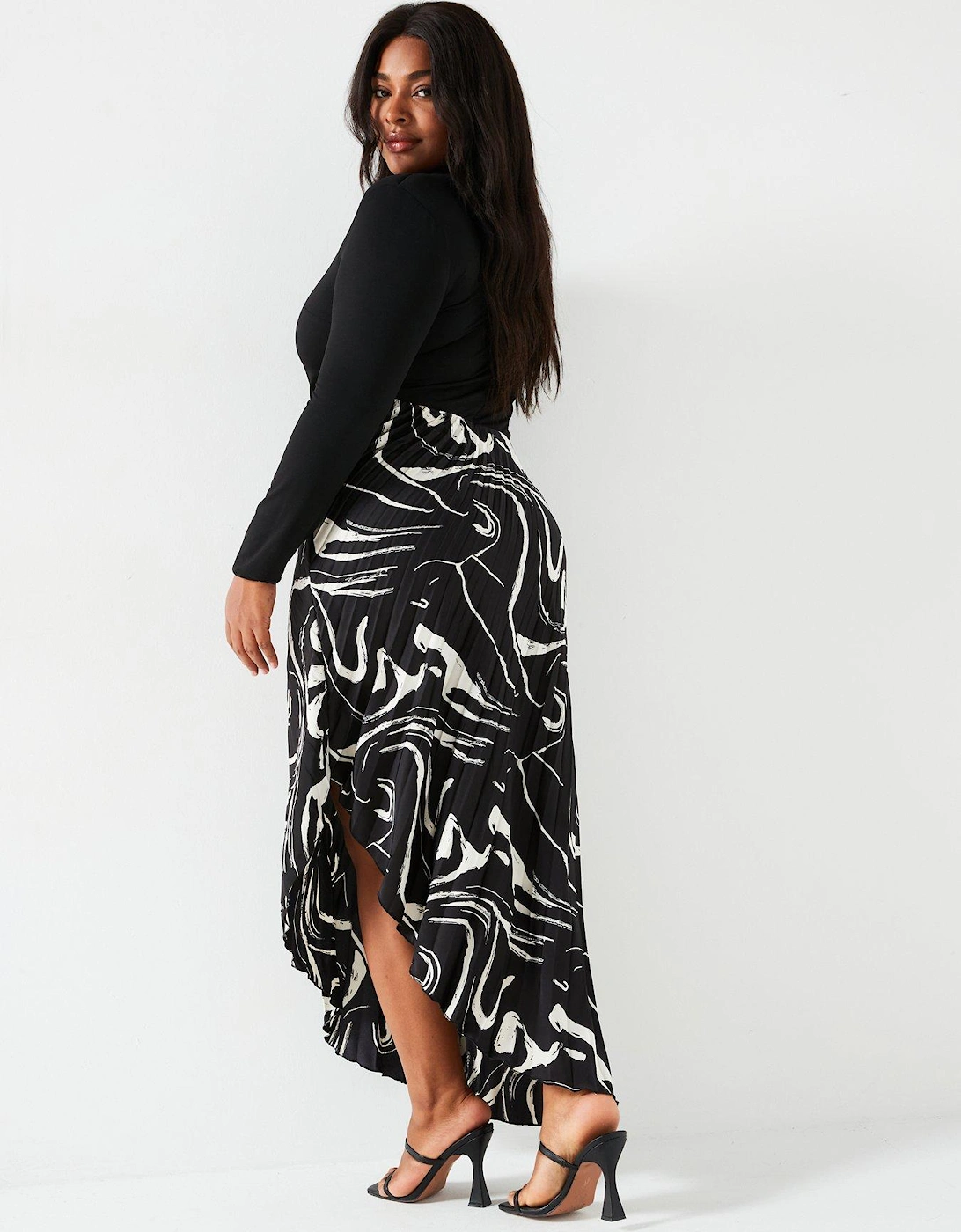 2 In 1 Pleat Skirt Midi Dress - Black