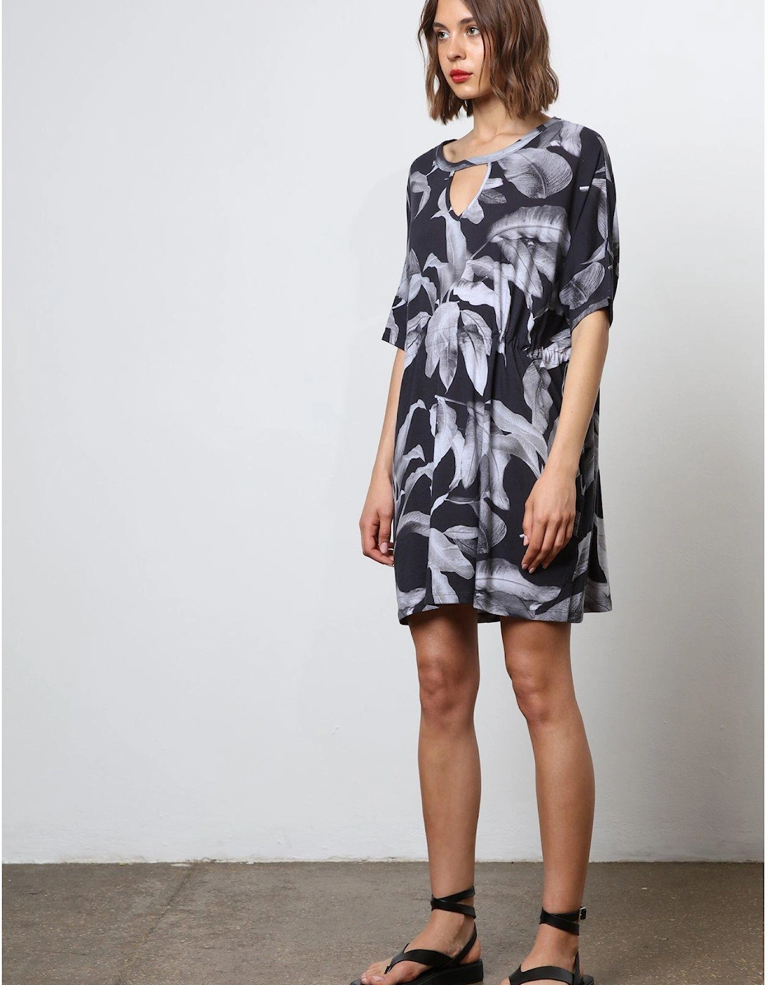 Abstract Jersey Tunic Dress - Black