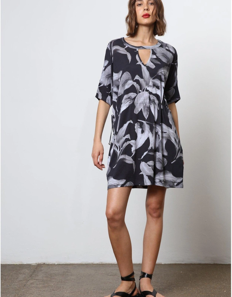 Abstract Jersey Tunic Dress - Black