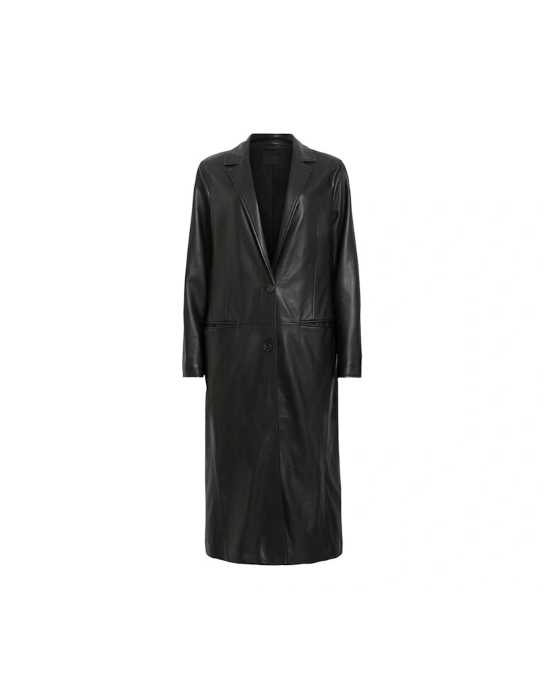 Aire Long Line Leather Coat - Black