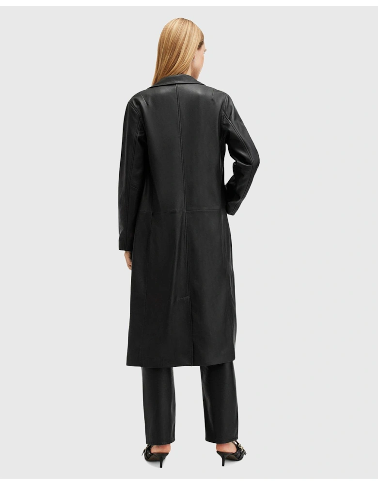Aire Long Line Leather Coat - Black