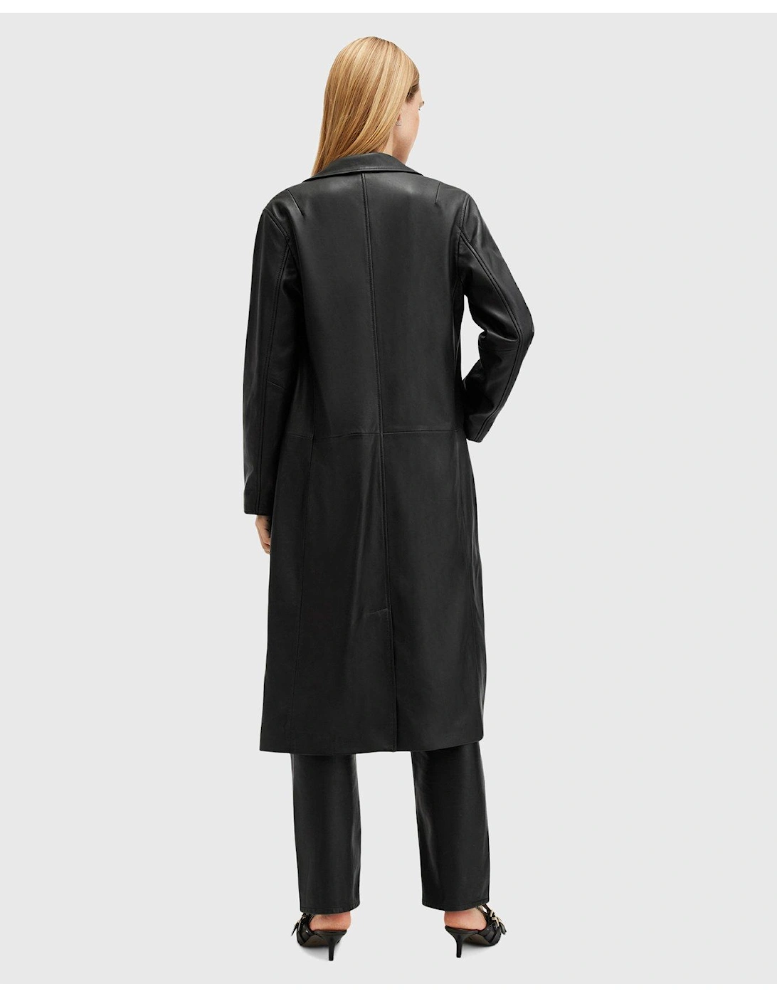 Aire Long Line Leather Coat - Black
