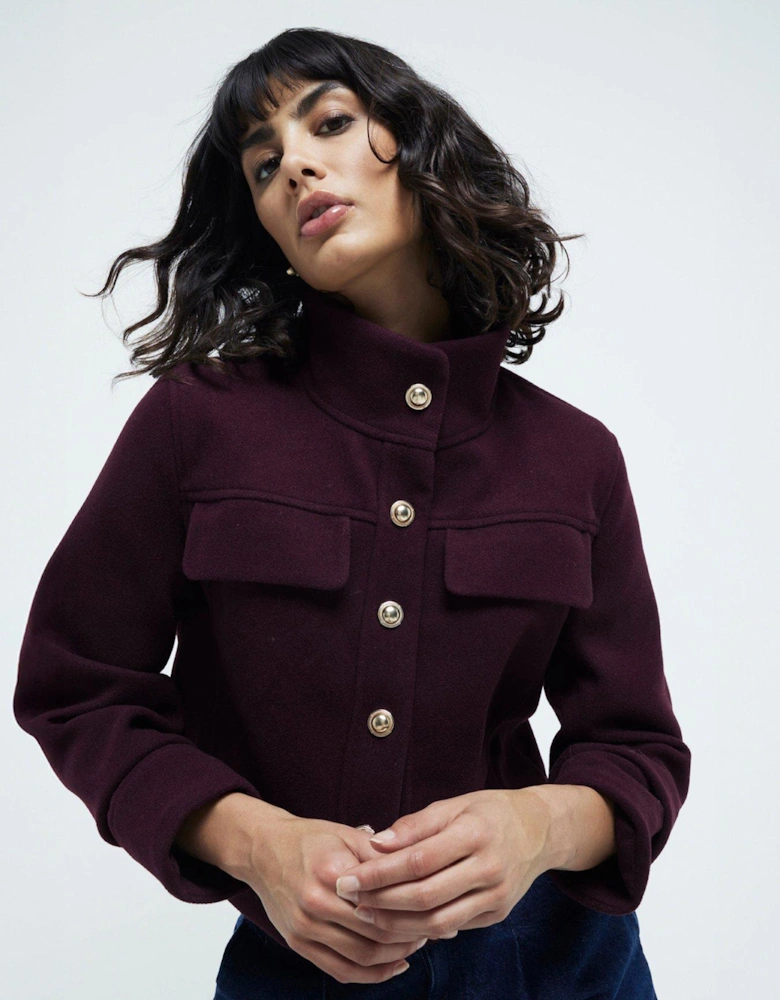 Funnel Neck Short Jacket - Dark Red