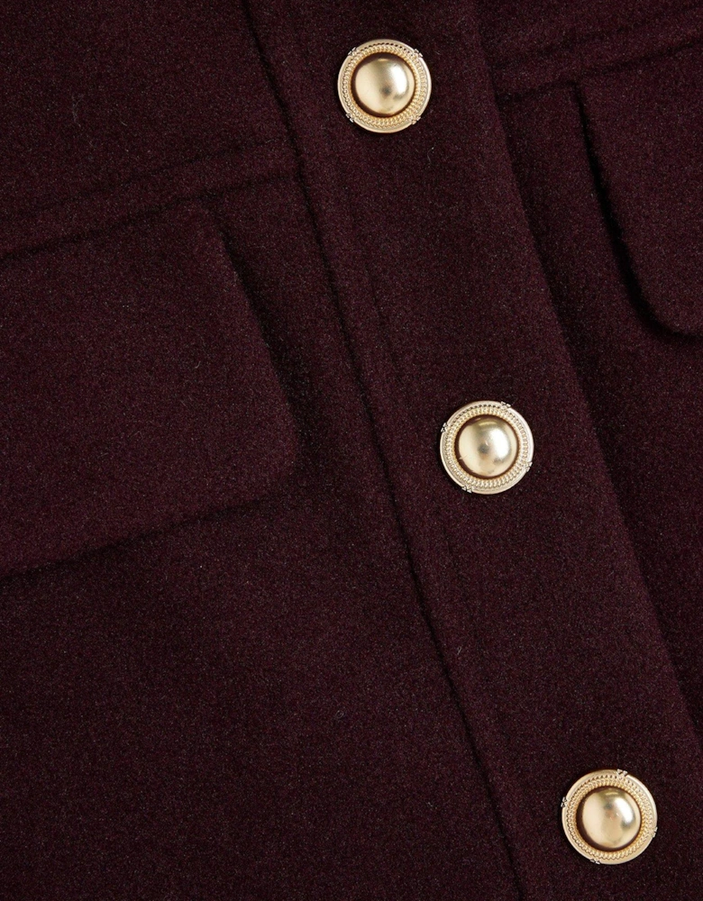 Funnel Neck Short Jacket - Dark Red