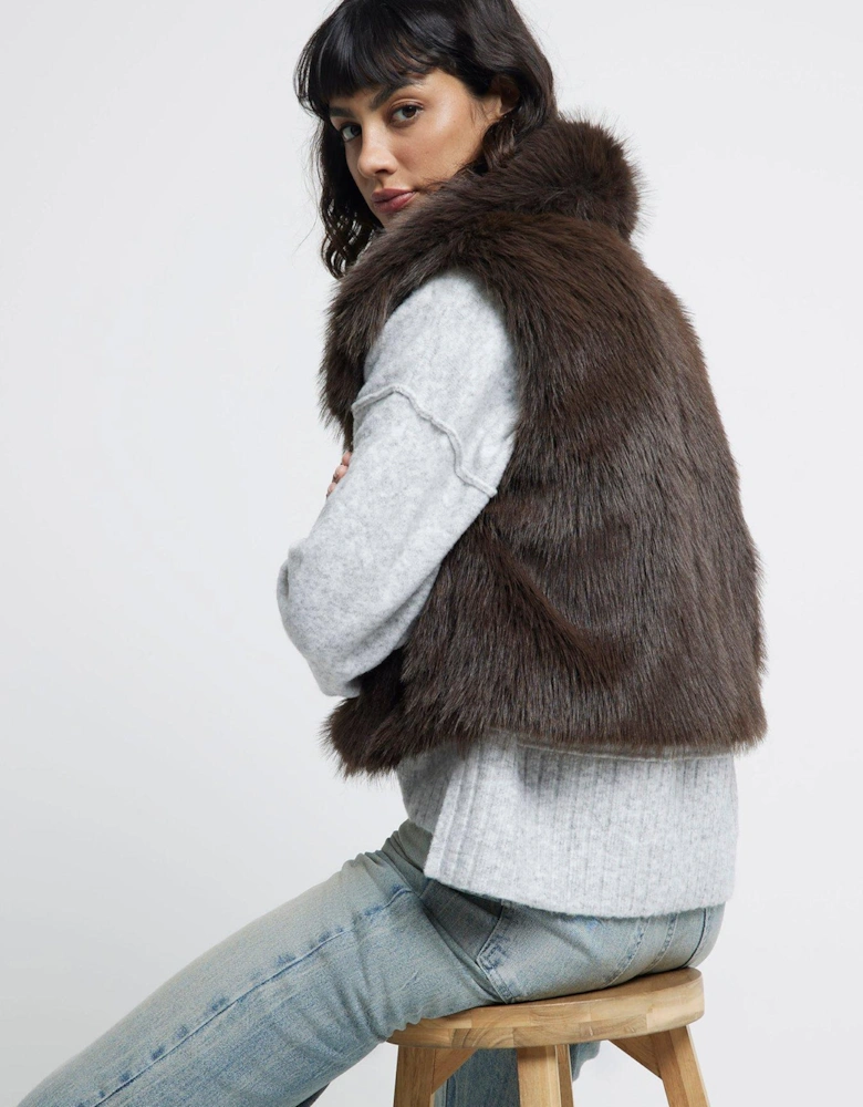 Short Faux Fur Gilet - Dark Brown