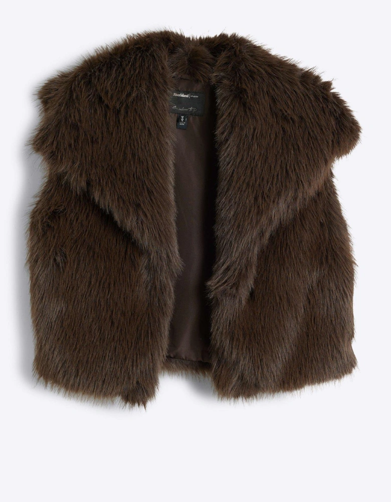 Short Faux Fur Gilet - Dark Brown