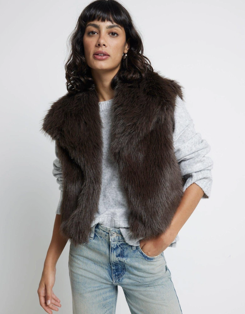 Short Faux Fur Gilet - Dark Brown