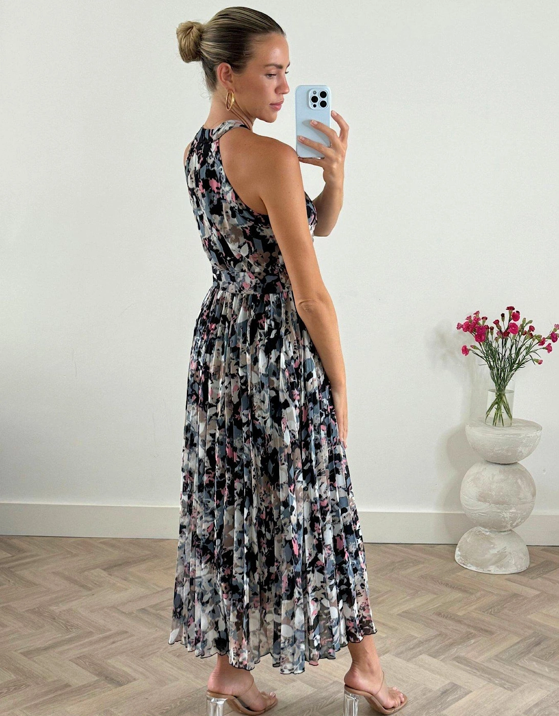 Floral Print Halter Neck Midi Dress - Multi