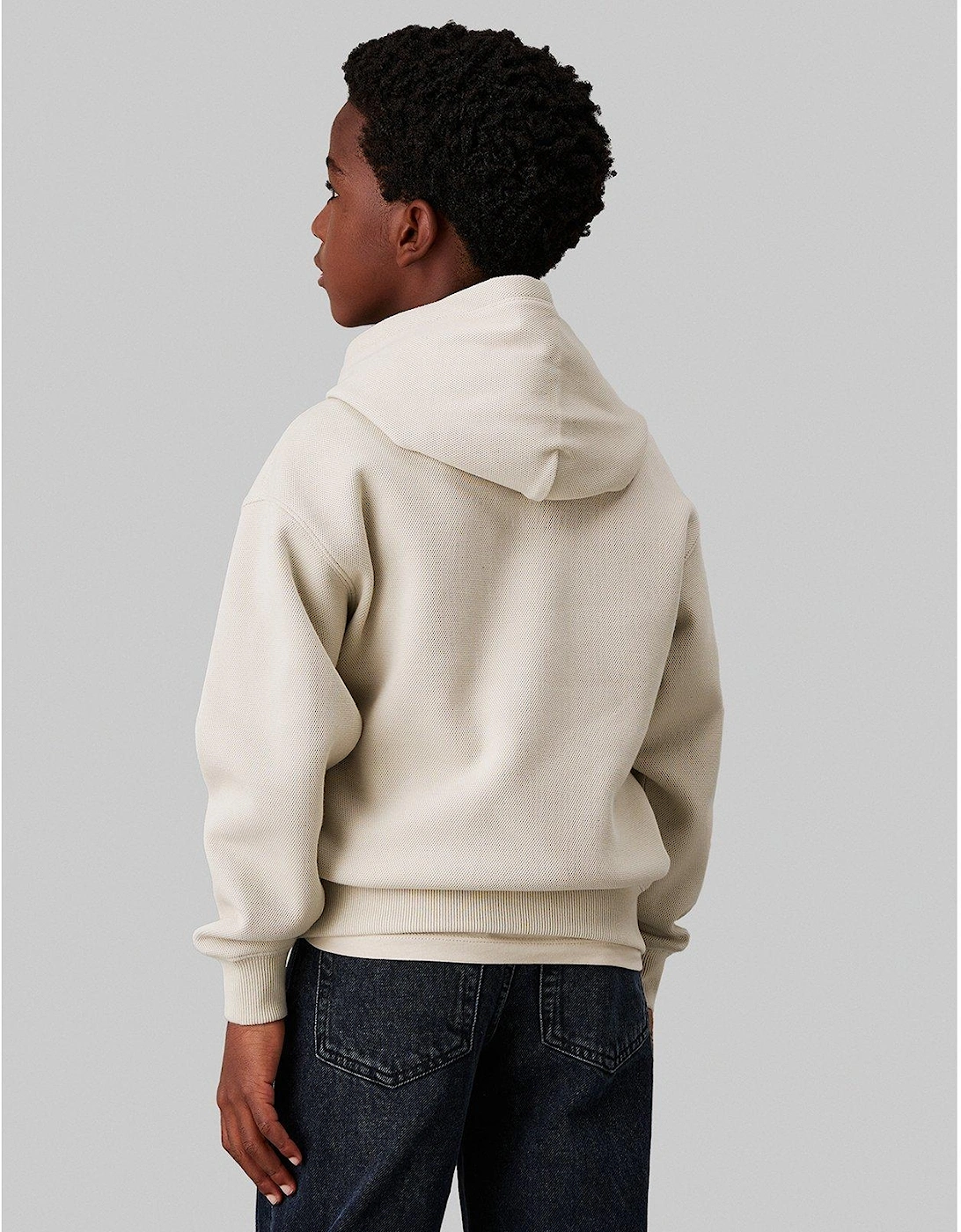 Boys Bonded Pique Mono Hoodie - Beige