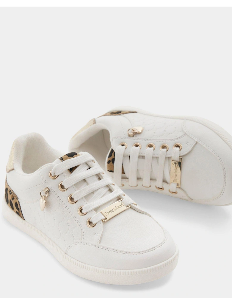 Older Girl Leopard Print Trainers - White