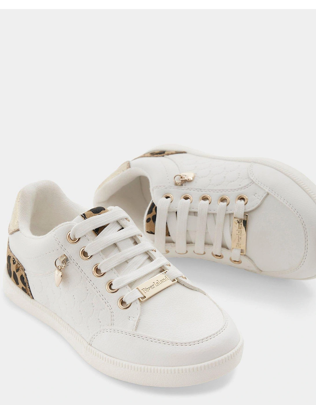 Older Girl Leopard Print Trainers - White