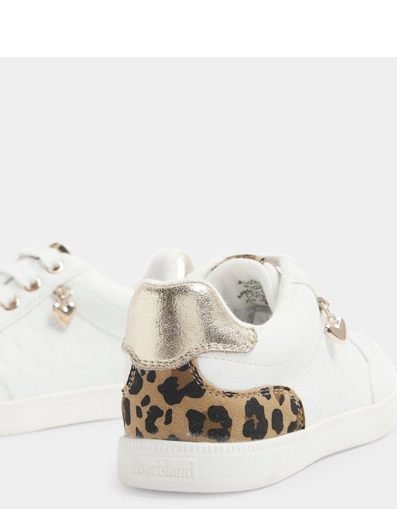 Older Girl Leopard Print Trainers - White