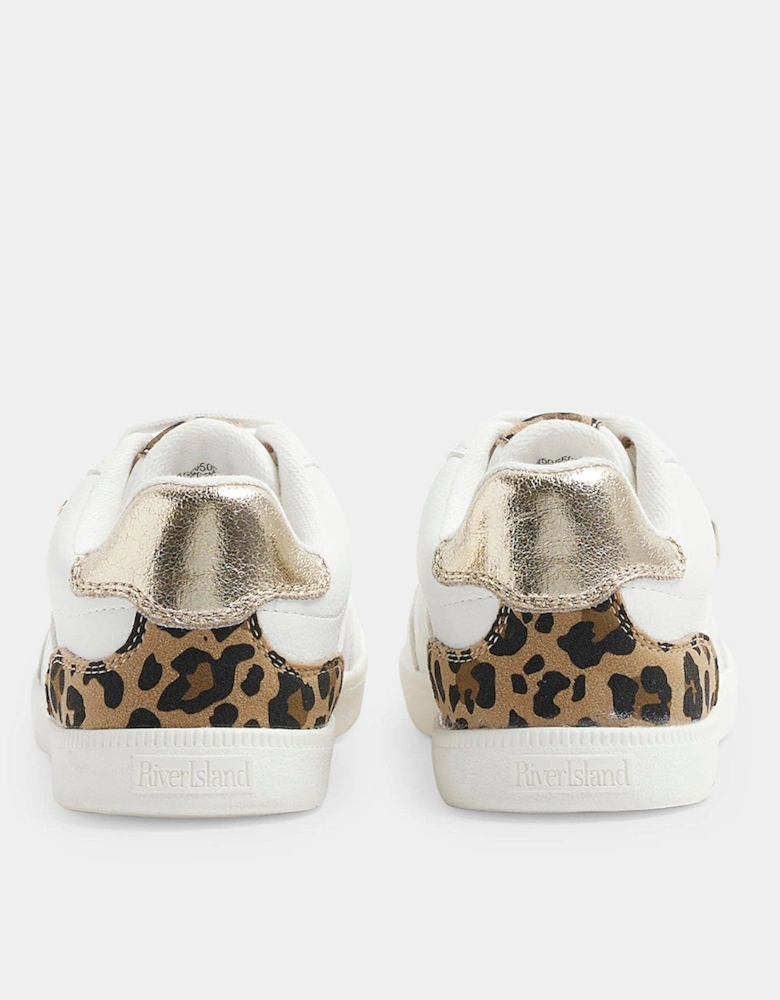 Older Girl Leopard Print Trainers - White