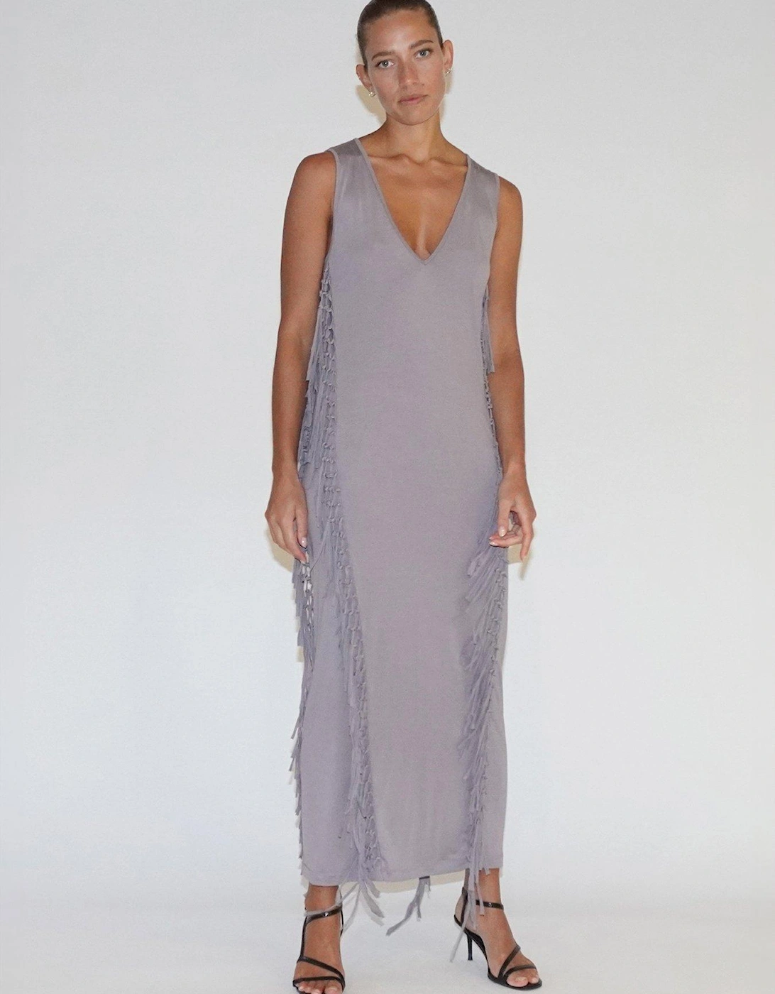 Flourish Jersey Tassel Maxi Dress - Grey