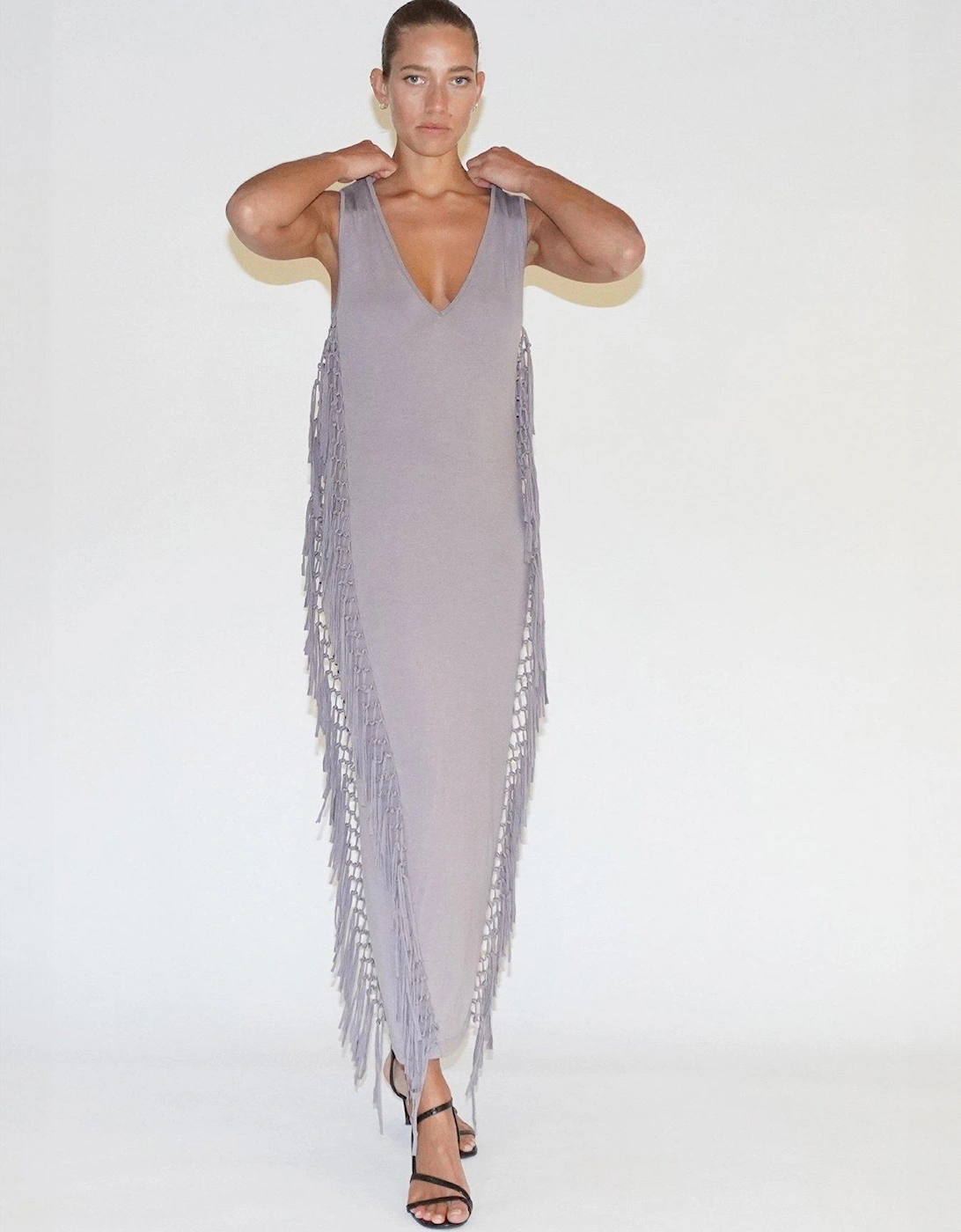 Flourish Jersey Tassel Maxi Dress - Grey