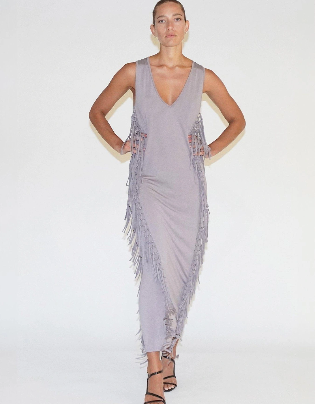 Flourish Jersey Tassel Maxi Dress - Grey