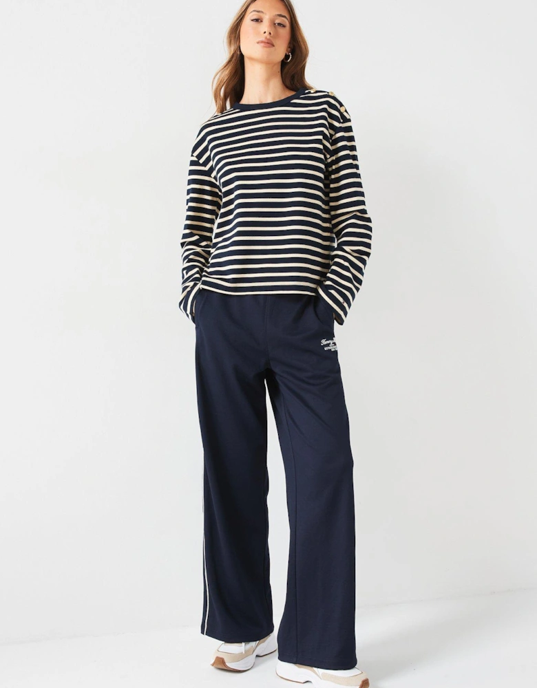 Button Detail Striped Top - Navy