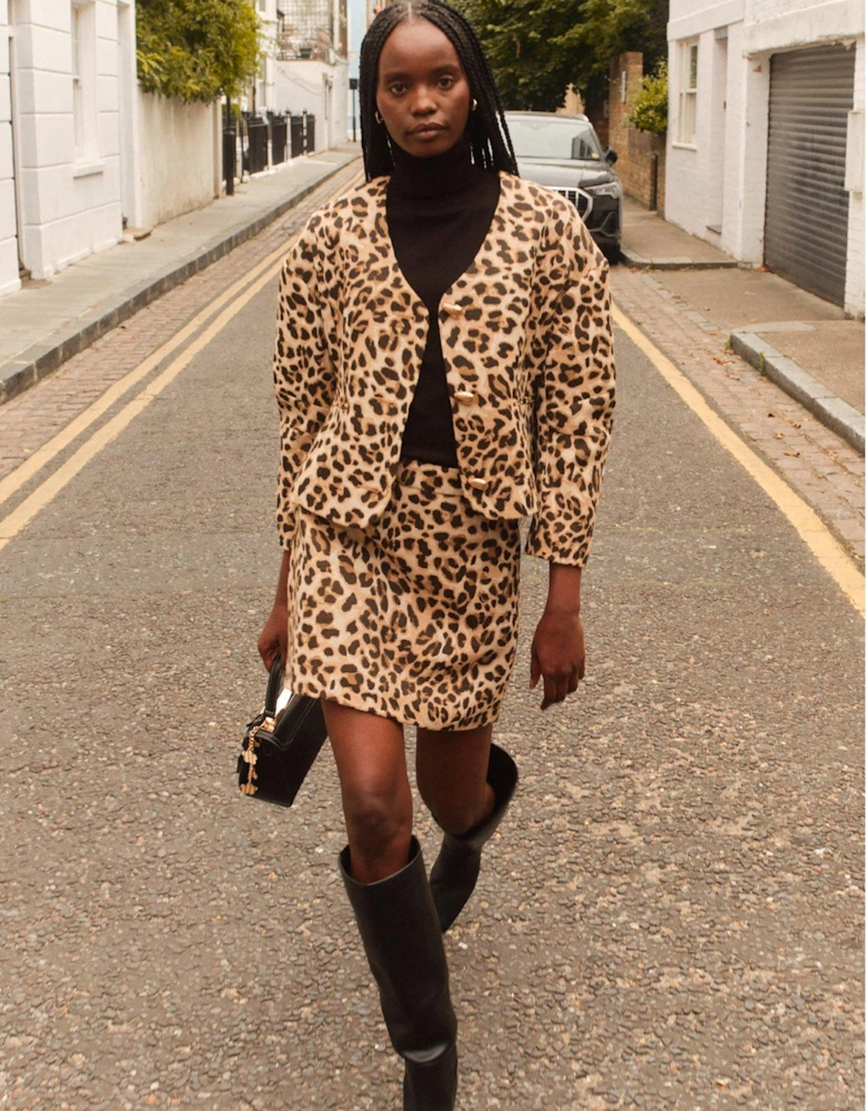 Leopard Print Mini Skirt - Light Brown