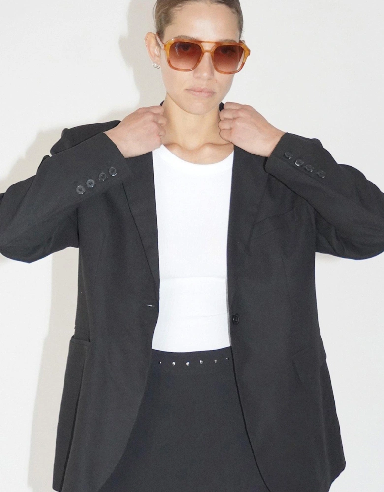 Oversized Cotton Linen Ceres Blazer - Black