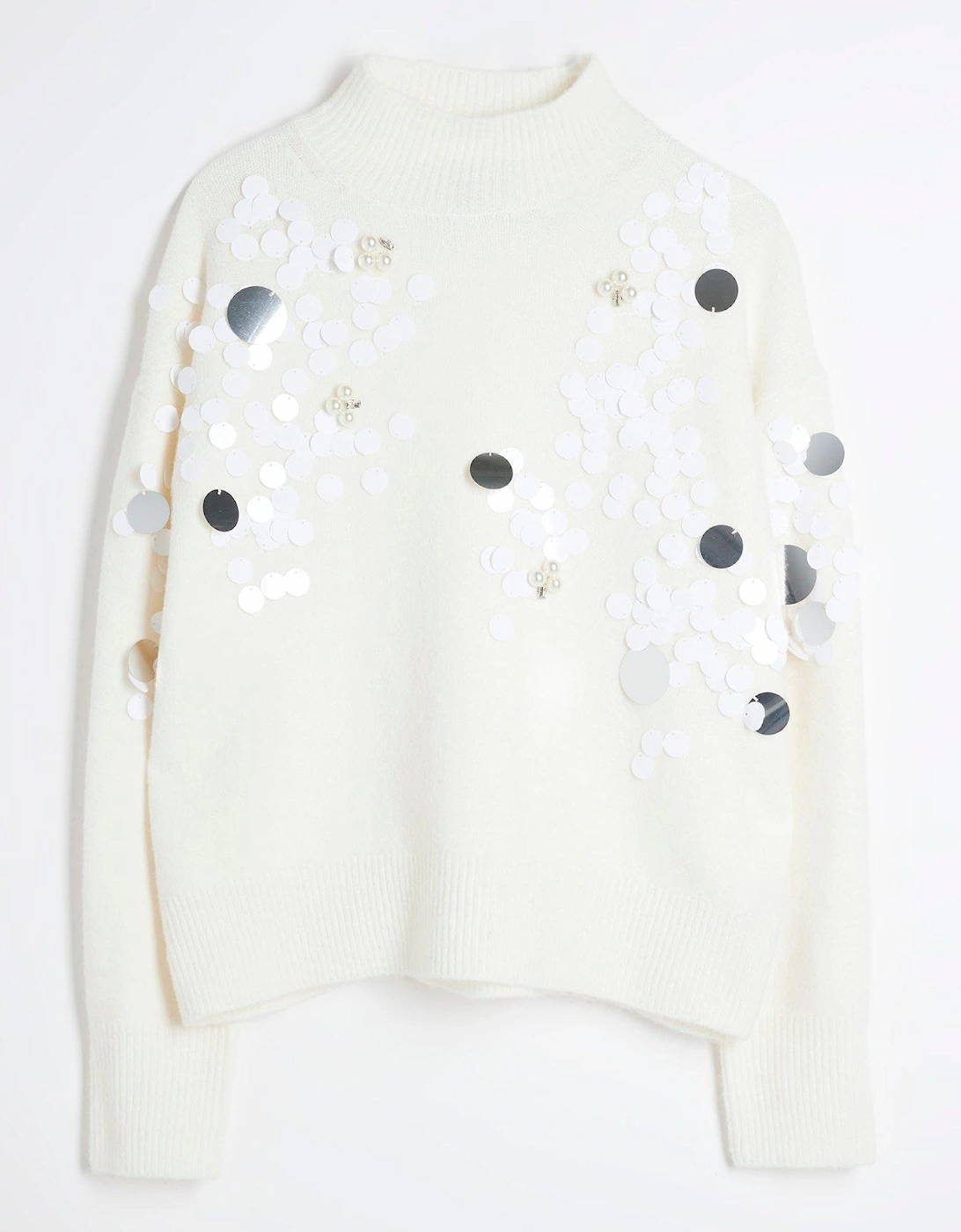 Sequin Roll Jumper - Cream