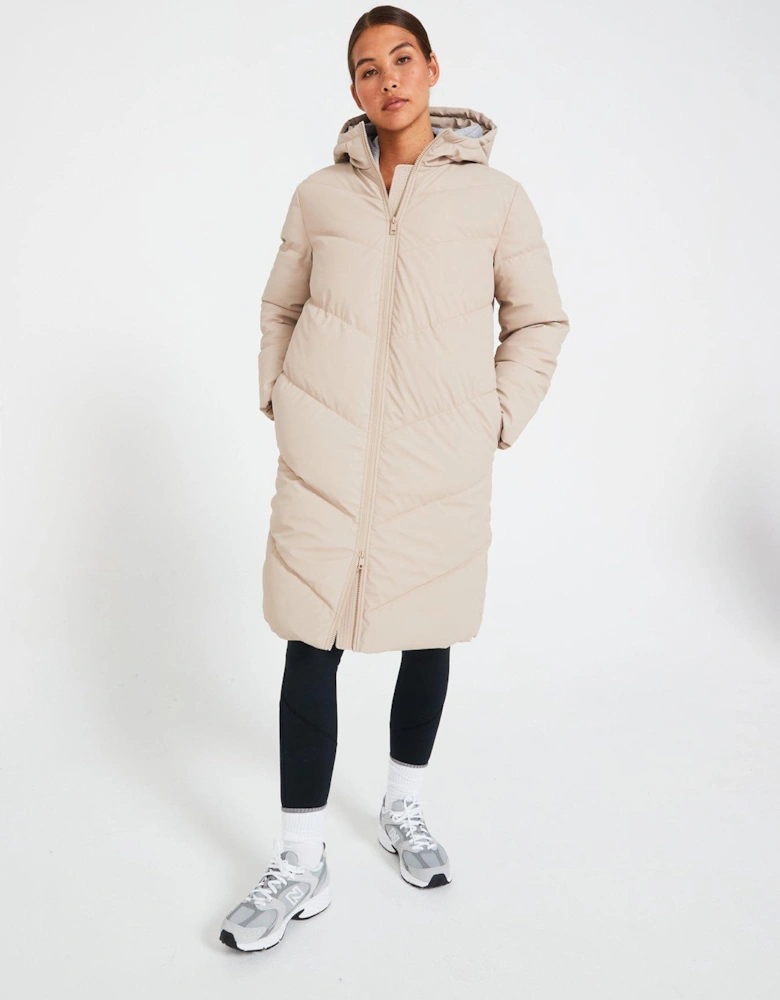 Padded Longline Coat - Beige