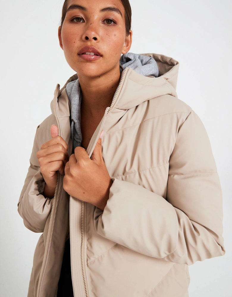 Padded Longline Coat - Beige