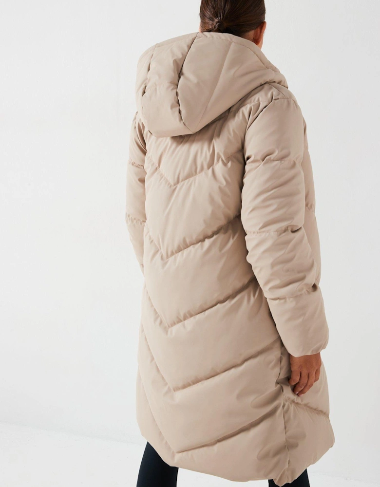 Padded Longline Coat - Beige