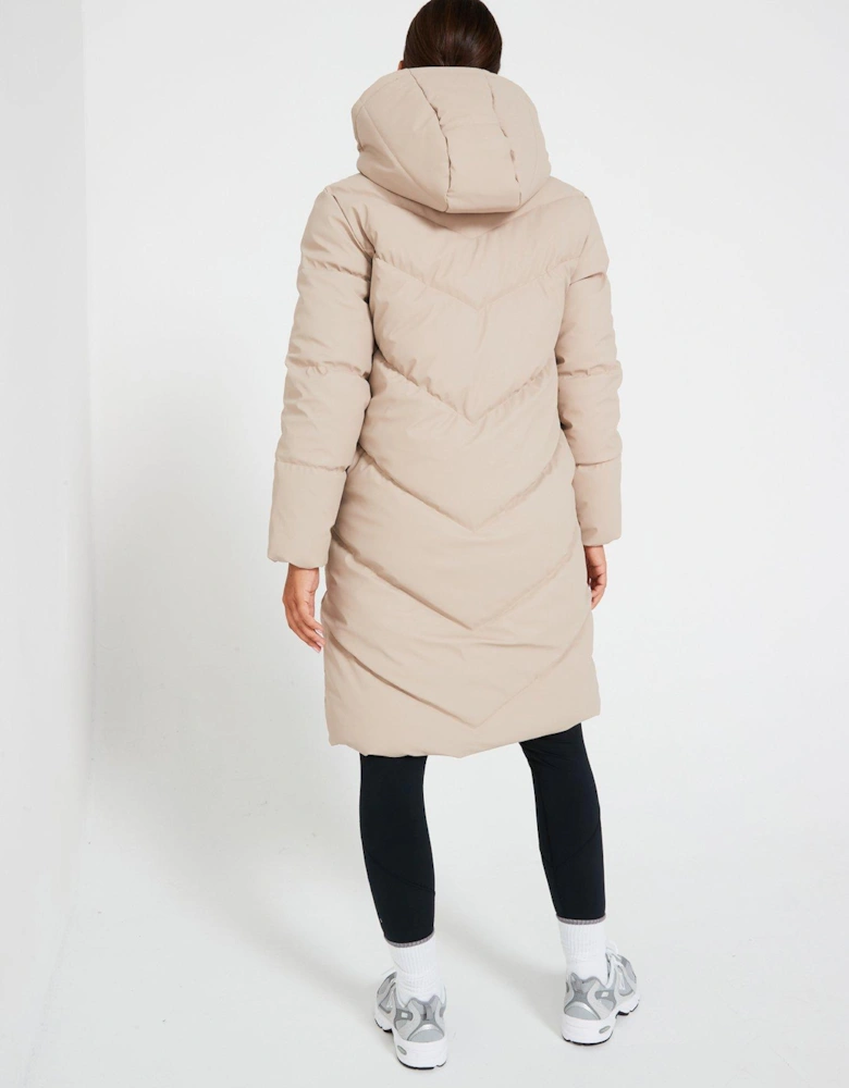 Padded Longline Coat - Beige