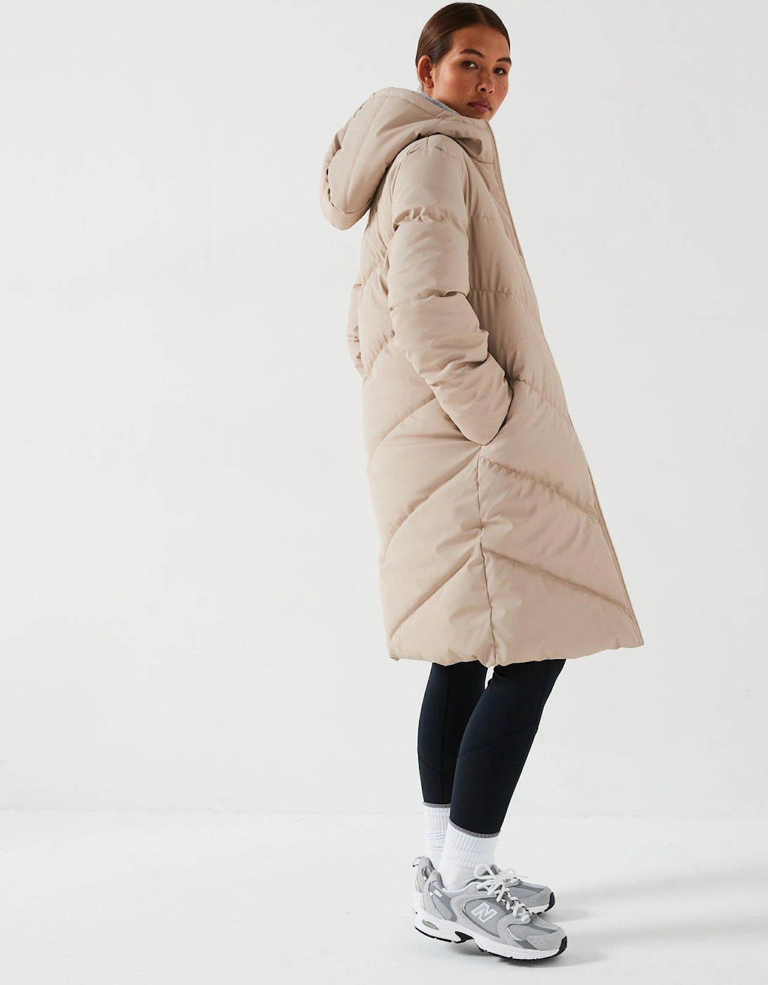 Padded Longline Coat - Beige