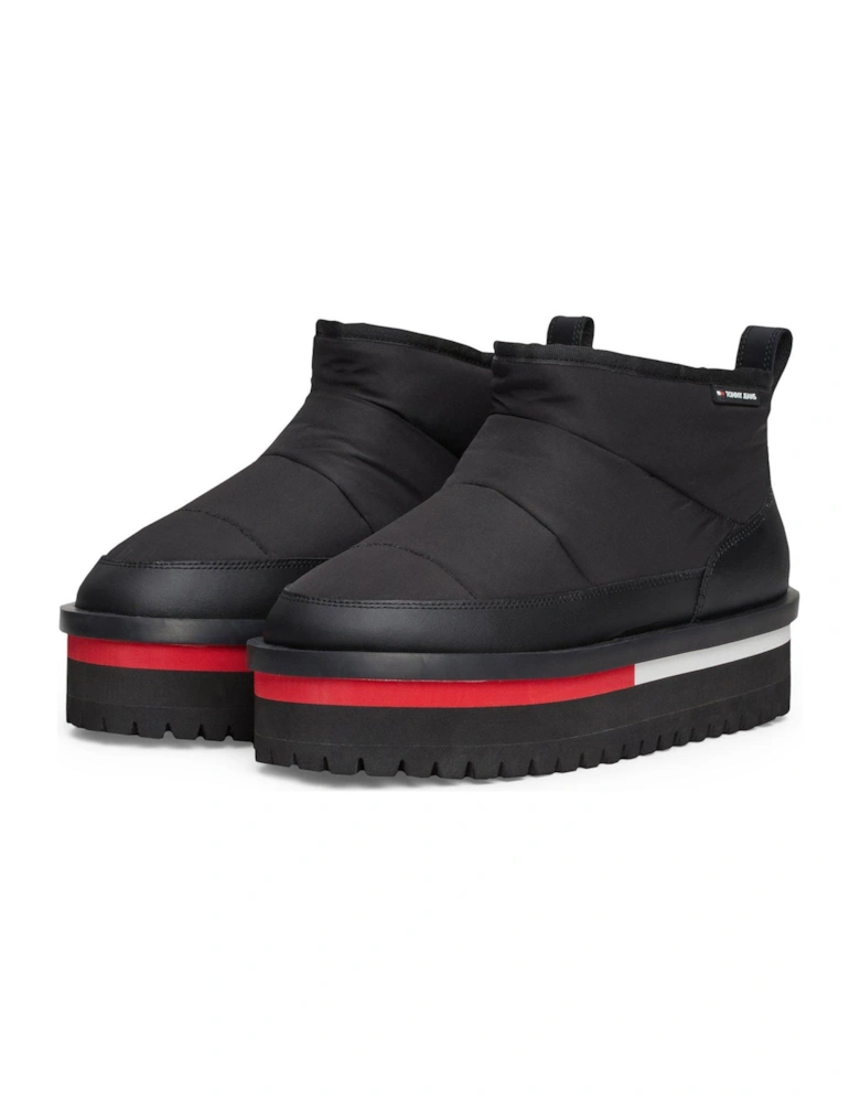 Padded Cleat Flatform Ankle Boots - Black