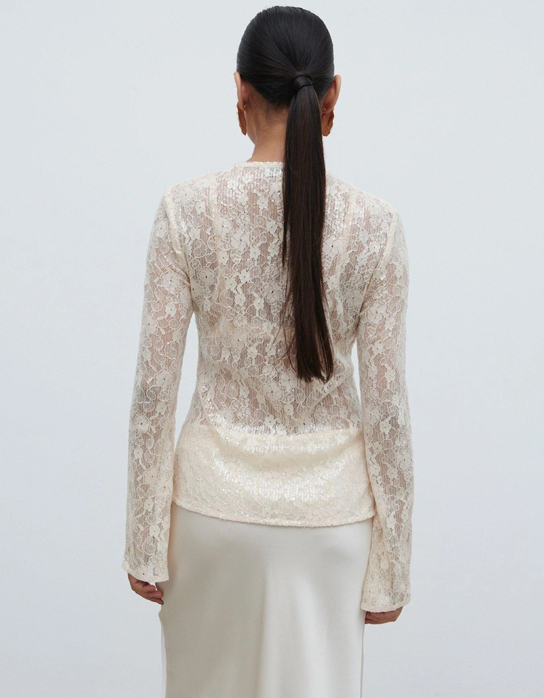 Tai Sequin Lace Cardigan - Beige