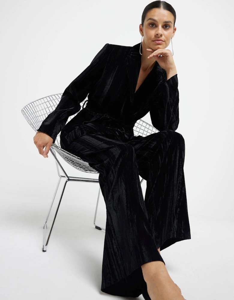 Flat Front Velvet Trousers - Black