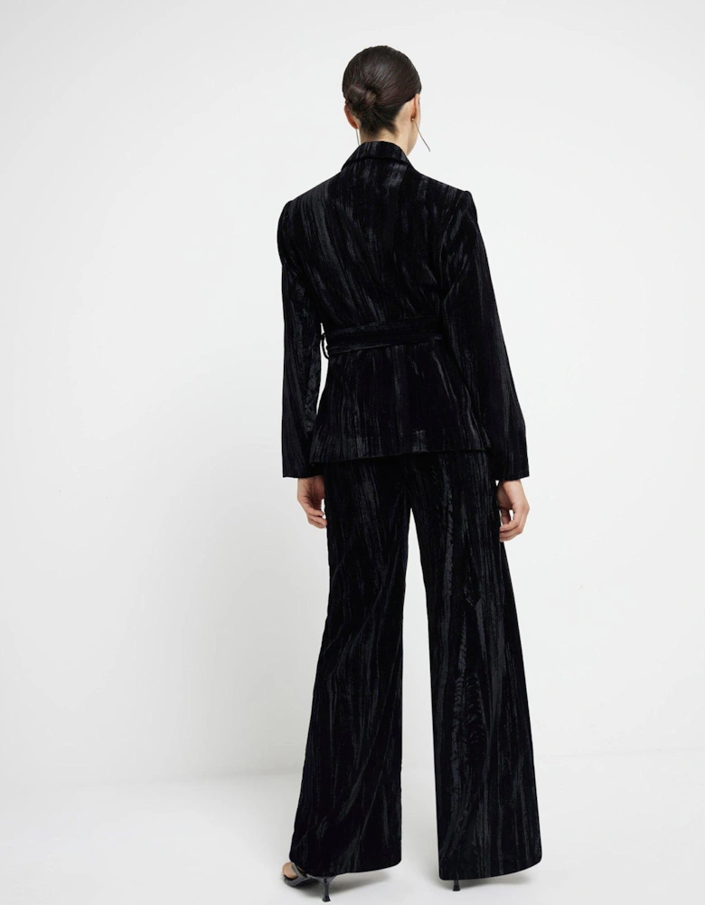 Flat Front Velvet Trousers - Black