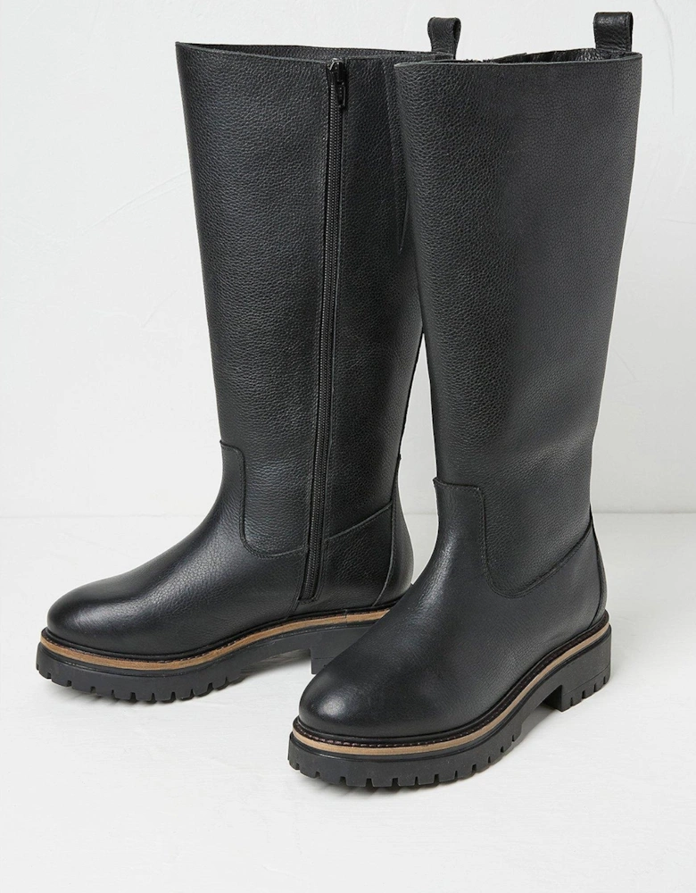 Emmy Leather Chunky Riding Boots - Black