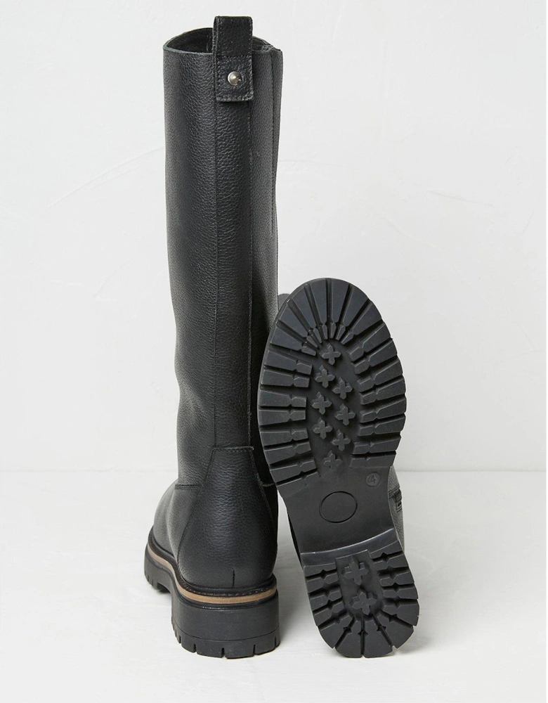 Emmy Leather Chunky Riding Boots - Black