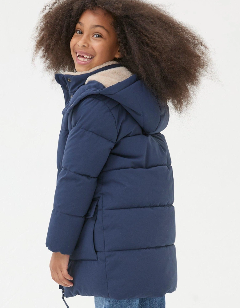 Girls Letty Longline Padded Jacket - Navy