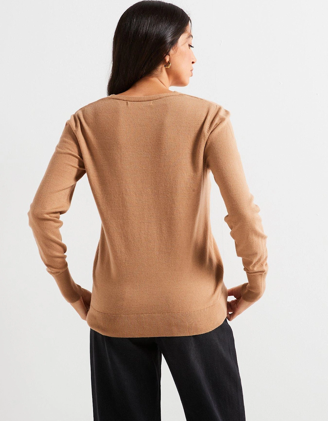 V Neck Knitted Jumper - Neutral