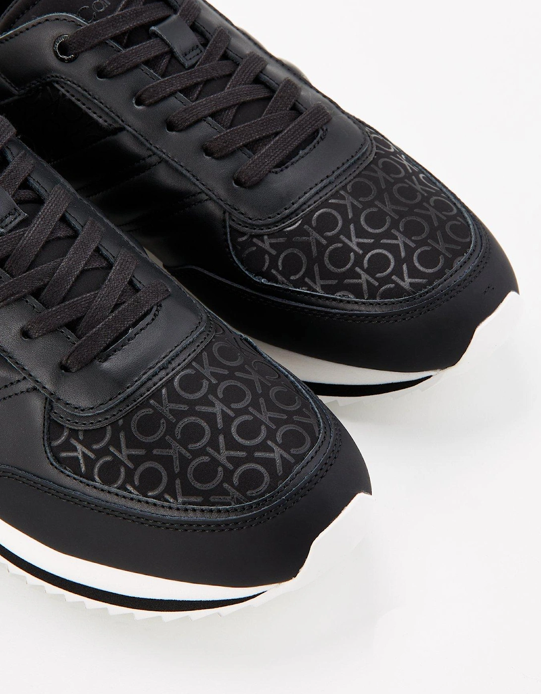 Low Top Mono Print Leather Runners - Black