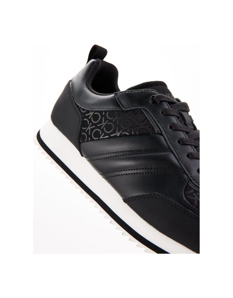 Low Top Mono Print Leather Runners - Black