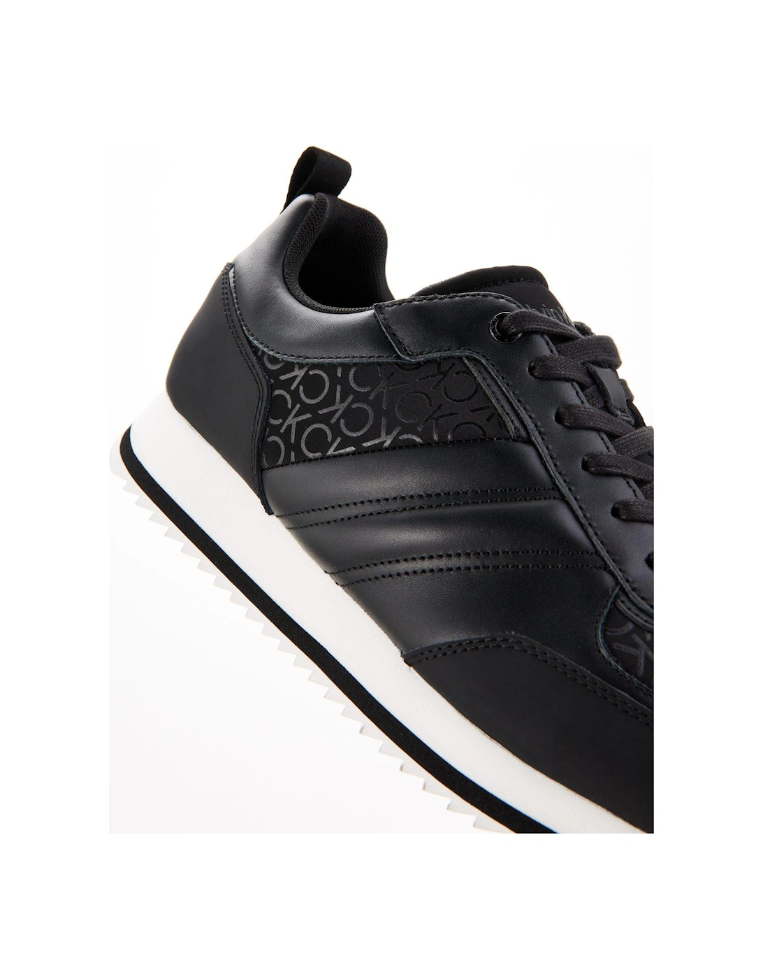 Low Top Mono Print Leather Runners - Black