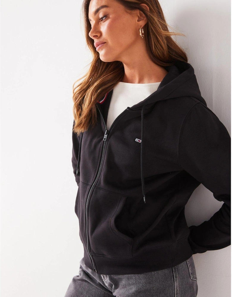 Flag Logo Zip Through Hoodie - Black