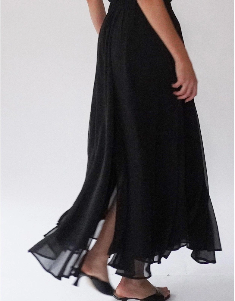 Floaty Sheer Multi Layered Olsen Maxi Skirt - Black