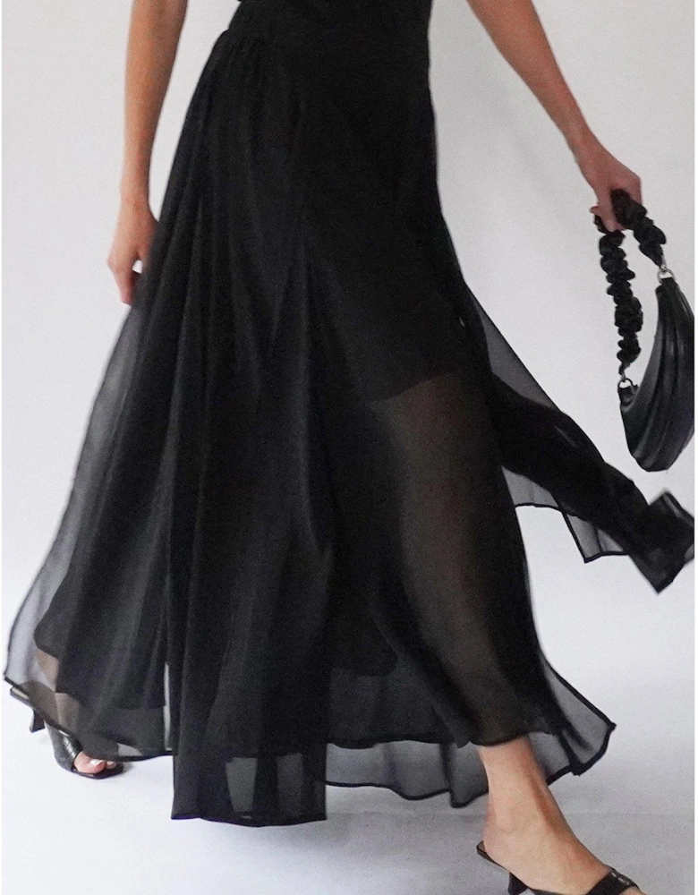 Floaty Sheer Multi Layered Olsen Maxi Skirt - Black