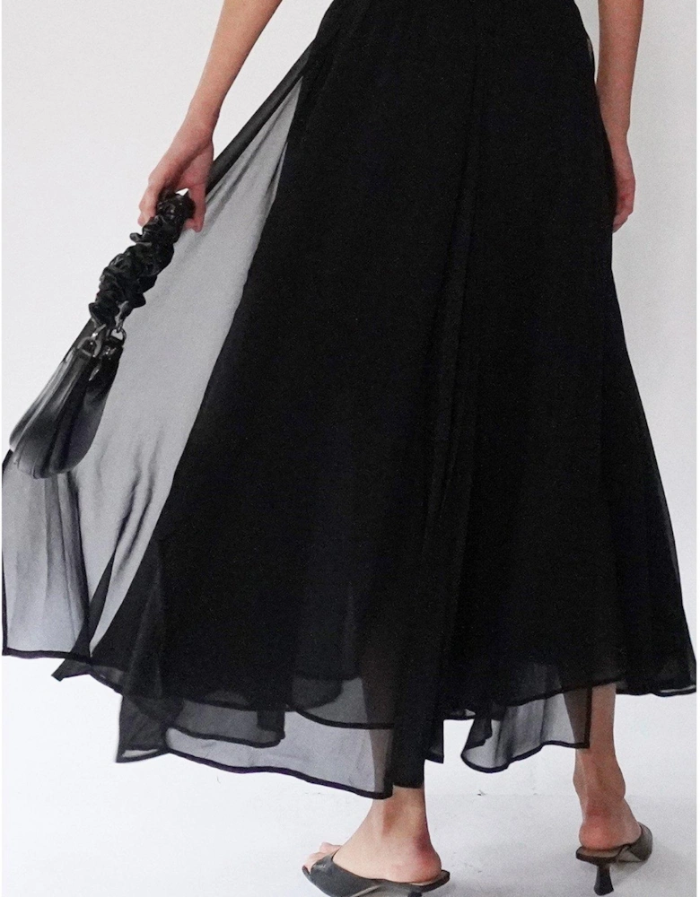 Floaty Sheer Multi Layered Olsen Maxi Skirt - Black