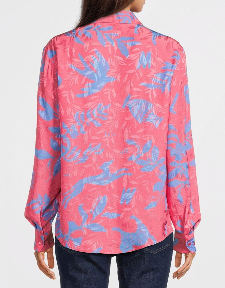 Printed Long Sleeve Button Down Shirt - Pink