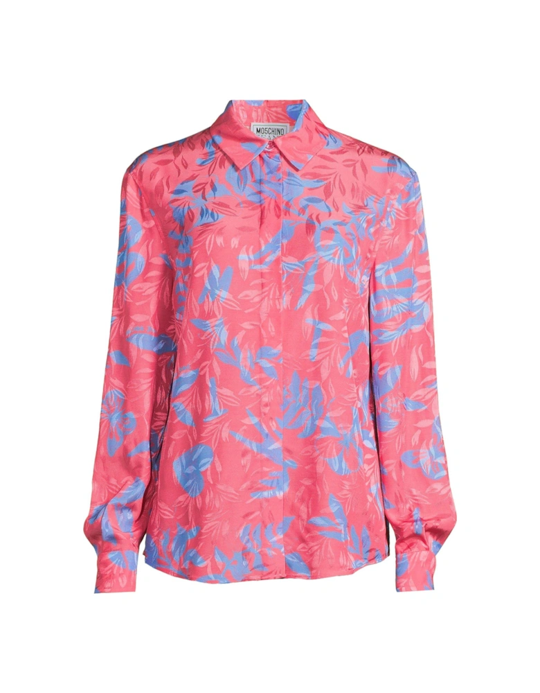 Printed Long Sleeve Button Down Shirt - Pink