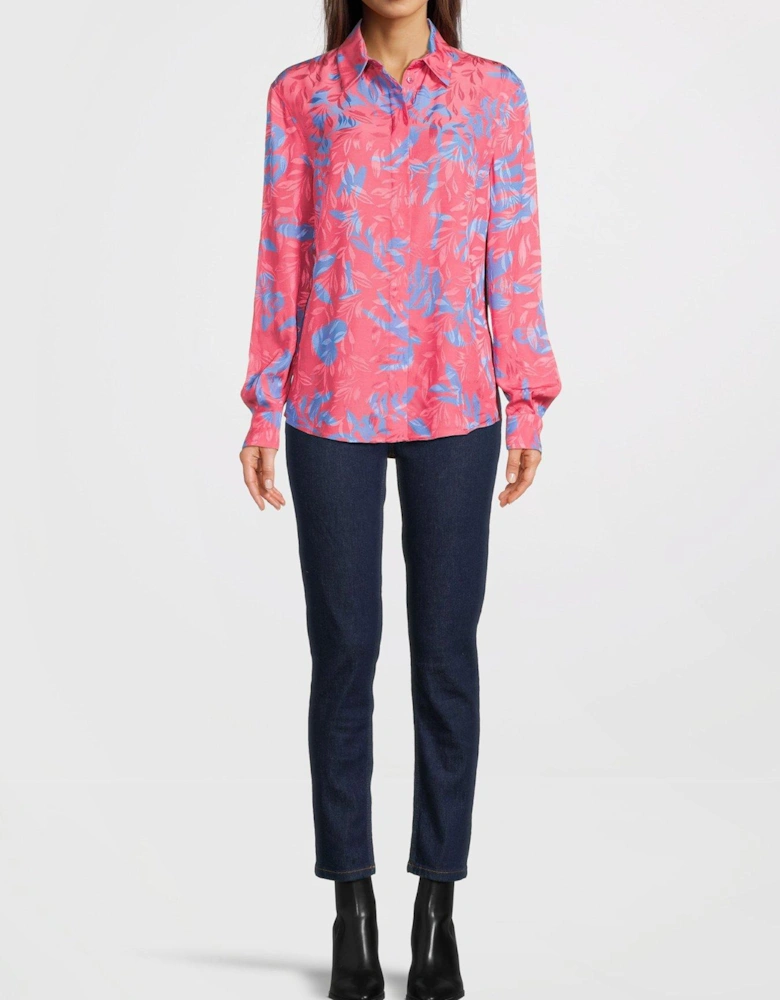 Printed Long Sleeve Button Down Shirt - Pink